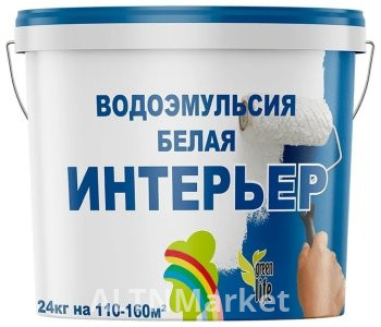 Краска РАДУГА водоэмульсионная Интерьер 24 кг, белый цвет