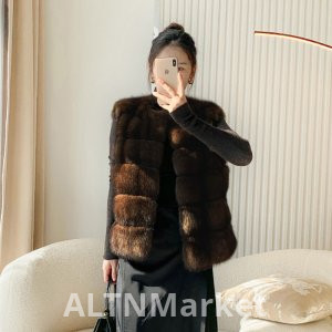 Winter New Style Russia Stars s3 Import Zibeline Fur Vest Female Short Horizontal Row V Neck Fashion Coat