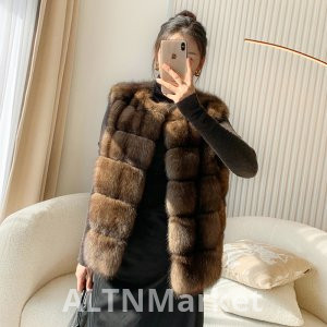 Winter New Style Russia Stars s3 Import Zibeline Fur Vest Female Short Horizontal Row V Neck Fashion Coat