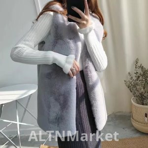 Autumn and Winter Season New Style Haining Environmentally Friendly Furry Vest Mid-Length Style Sleeveless Vest Slimming Imitation Rex rabbit Hair Vest Fur Coat