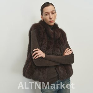 msbeast Fashionable Stack Wear Finland Import Blue Fox Back Hair Mandarin collar Vertical Row Fur Vest Short ... Jeju Snow Environment