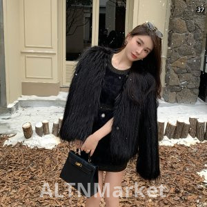 real photo Environmentally Friendly Fur New Style Raccoon Fur Weaving Fur Elegance Socialite Young A Short Style Furry Coat for Women