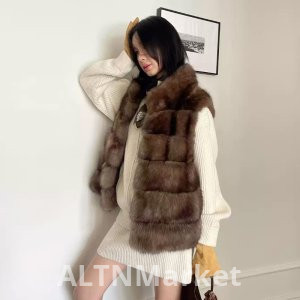 Winter New Style Russia Stars Silver Needle Zibeline Vest Fur Coat Horizontal Row Marten overcoats Women Fur Winter