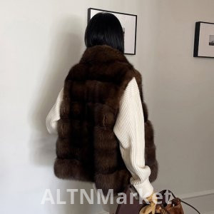 Winter New Style Russia Stars Silver Needle Zibeline Vest Fur Coat Horizontal Row Marten overcoats Women Fur Winter