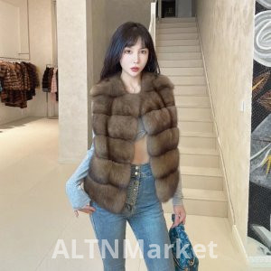Autumn and Winter Korean Style New Style Imitation Zibeline Fur Vest for Women Wealth Gold Round Neck Vintage Imitation Fox Fur Coat Vest
