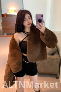 real photo Korean Style Autumn and Winter Imitation Rabbit Fur Fur Environmentally Friendly Plush Coat Elegance Top Thickened Superior Sense Short Style Coat