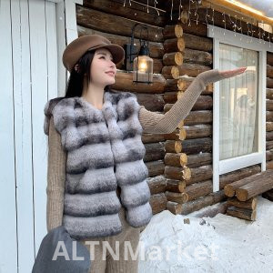 real photo Superior Sense Fashionable Lady Green -Blue Dragon Cat Coat for Women Environmentally Friendly Rabbit Fur Fur Vest Short Style Vest