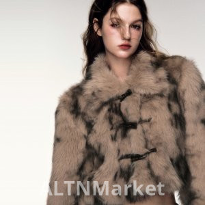 Vintage Horn Buckle Short Style Leopard Print Imitation Fox Fur Fur Short Style Coat Winter Young A Environmentally Friendly Furry Coat