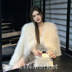 Chanel Style Gold New Style White Imitation The fox Furry Coat for Women Winter Environmentally Friendly Tassel Fur Coat