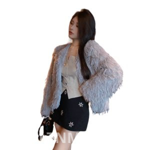 Raccoon Fur Spokes Feather Tassel Fur Coat Female Short Winter Haining New Style Sequins Furry Coat