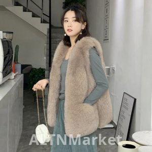 Environmentally Friendly Fur Vest for Women Mid-Length Style Korean Style Autumn and Winter New Style Imitation Fox Fur Sleeveless Vest Vest Outerwear Furry Coat