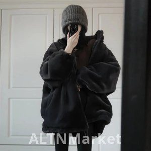 Black Rex rabbit Hair Coat for Women Winter New Style Environmentally Friendly Hair Plush Fur Coat Short Style Loose Fit Slimming Versatile