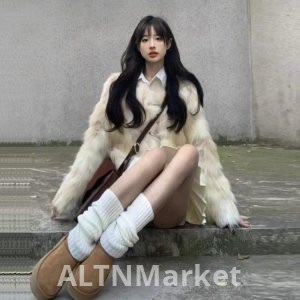 Initial Dream pokemeng Vanilla Cow's milk Aircraft Buckle Imitation fur coat Slimming Furry Coat Winter Sweet Top