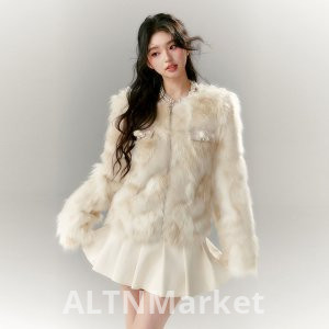 Medieval Chanel Style Imitation Mink Fur Environmentally Friendly The fox Furry Short Style Coat for Women Winter Round Neck Socialite Wind Coat