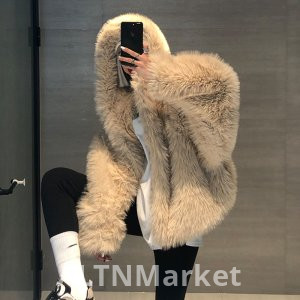 Autumn and Winter Internet Celebrity Fried Street New Style Imitation Fox Fur Plush Coat Lazy Wind Batwing Sleeve Hooded Fur Coat