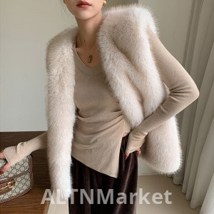 Environmentally Friendly Fur Vest for Women Mid-Length Style Autumn and Winter Imitation Raccoon Fur Vest Slimming Fox Fur Vest Maojian tea Coat