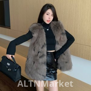 real photo Elegance Imitation Fox Fur Environmentally Friendly Fur Sleeveless Vest Korean Style Winter New Superior Sense Round Neck Mid-Length Style