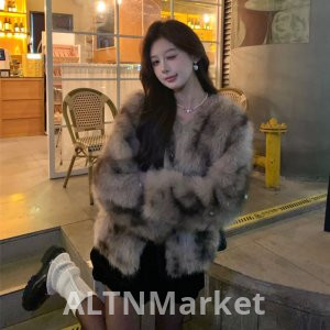 Winter New Style Dragon Pattern Environmentally Friendly Imitation Fox Fur Fur Furry Coat Female Short Autumn and Winter Korean Style Top