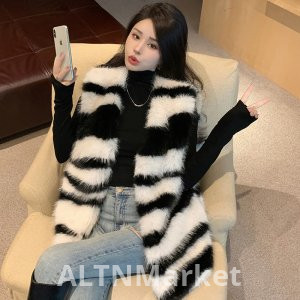 real photo Zebra With Fox Fur Fur Vest for Women Winter Internet Celebrity Vintage Versatile Loose Fit Imitation Furry Vest Coat