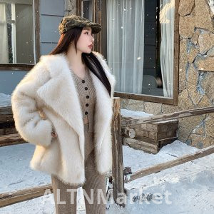 real photo Winter New Style Thickened Imitation Fox Fur Environmentally Friendly Fur Young Elegance Mid-Length Style Turn-Down Collar Coat Overcoat Women