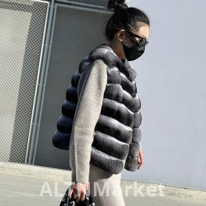 Korean Style Superior Sense Fashionable Lady Green -Blue Dragon Cat Coat for Women Environmentally Friendly Rabbit Fur Fur Vest Short Style Vest