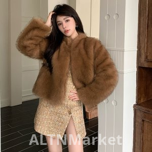 real photo American Style Brown Environmentally Friendly Fur Coat for Women Winter New Style Superior Sense Fashion Elegance Socialite Furry Top