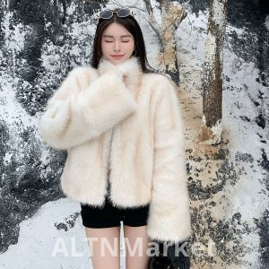 real photo Winter New Style Mandarin collar Environmentally Friendly Fur Petite Short Style Fur One Coat for Women Thickened Plush Top
