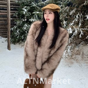 real photo Winter New Style Imitation Fox Fur Fur Coat for Women Fashion Tie-dye V Neck Young A Short Style Furry Coat