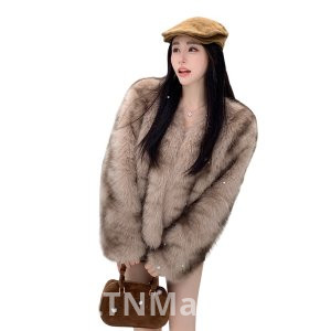 real photo Winter New Style Imitation Fox Fur Fur Coat for Women Fashion Tie-dye V Neck Young A Short Style Furry Coat