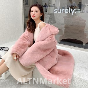 real photo Environmentally Friendly Furry Coat Winter Thickened Imitation Mink Hair Long Style Hooded Coat Imitation Rabbit Fur Plush Fur Women