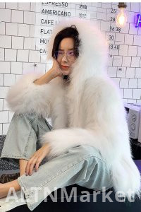 real photo Winter Korean Style Hooded Raccoon Fur Hooded Fur Coat for Women Environmentally Friendly Furry Coat Imitation Fox Fur Coat