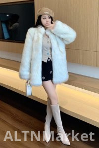 real photo Winter New Style Environmentally Friendly Furry Fairy Furry Gentle Mandarin collar Imitation Fox Fur Fur Coat Overcoat