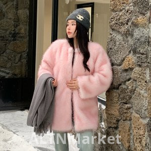 реальное фото Зима имитация лисьего меха средней длины стиль пальто меховой круглый вырез экологически чистый мех рендеринга утолщенный плюшевый пальто