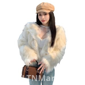 реальное фото Имитация лисьего меха Корейский стиль Рог Пряжка Меховое пальто Новый стиль Взять Свободный Fit Толстые Отворот-Назад Воротник Короткий Стиль Топ