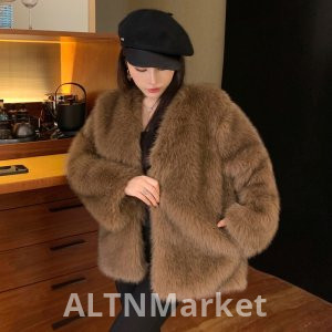 real photo Winter New Style Socialite Superior Sense Mid-Length Style Coat Support Card Environmentally Friendly Imitation fur coat Imitation The fox Furry Coat