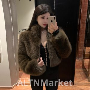 real photo Original Hot Girl Imitation Fox Fur Coat Zipper Short Style Superior Sense Mandarin collar Women Korean Style Short Style Furry Fur