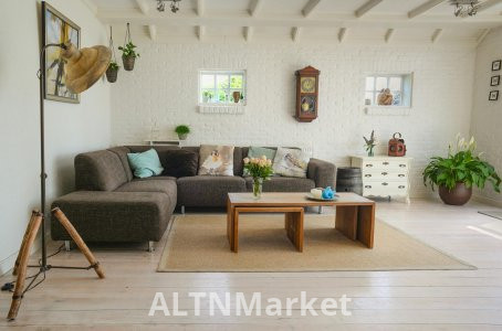 Modern grey couch and pillows