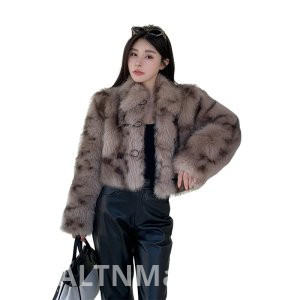 реальное фото Зима Винтаж Рог Пряжка Короткий Стиль Леопардовый Принт Имитация Лисий Мех Короткий Стиль Пальто Корейский Стиль Меховое Пальто Женщины