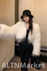 реальное фото Зимняя элегантность Светская львица Шанель стиль пальто Экологически чистый мех плюш Топ Экологически чистый кисточкой меховой топ