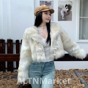 реальное фото Корейский стиль Экологически чистый мех лисы короткий стиль похудения имитация меха пальто женщины зима новый стиль свободный Fit утолщенный рог пряжка пальто