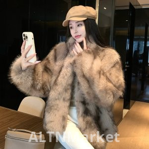 реальное фото Янтарный песок коричневый имитация лисий мех пальто для женщин зима новый стиль короткий стиль экологически чистый мех волос плюшевые пальто