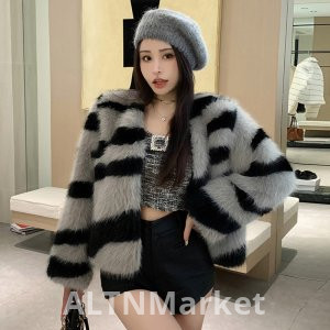 реальное фото Зима Новый Стиль Зебра Имитация Лиса Шанель Стиль Мода Меховое Пальто для Женщин Универсальный Короткий Стиль Меховое Пальто