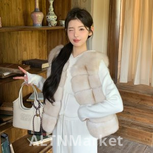 Que Ya Wen yawen Экологически чистая имитация лисьего меха Жилет зимний теплый круглый вырез без рукавов плюшевый жилет Куртки и пальто