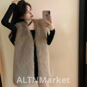 real photo Korean Style New Style Imitation Fox Fur Sleeveless Vest Fur Vest for Women Mid-Length Style Vest Environmentally Friendly Raccoon Fur Coat