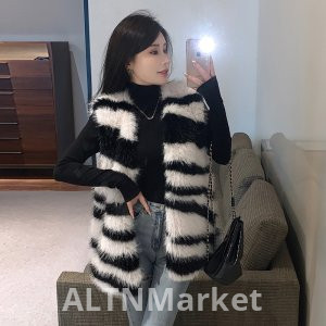 real photo Winter Environmentally Friendly Zebra With Fox Fur Fur Vest for Women Versatile Loose Fit Korean Style Furry Vest Coat