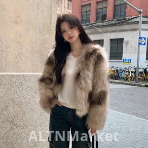 Large Cousin fur Victoria Raccoon Fur Double Color Short Style True Hair Fur Coat Furry Coat Women