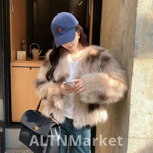 Large Cousin fur Victoria Raccoon Fur Double Color Short Style True Hair Fur Coat Furry Coat Women