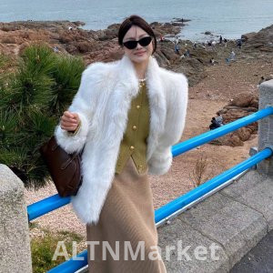 Зима белый мандарин воротник средней длины стиль имитация лисий мех элегантность дворец пух рукав экологически чистый мех меховое пальто шинель