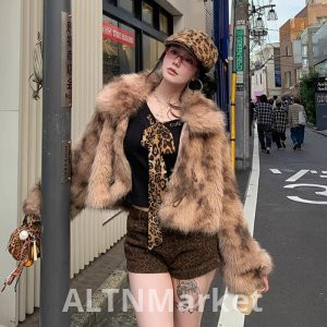 fortylions Forty Lion Snow Mountain Support Card American Style Vintage Horn Buckle Environmentally Friendly Hair Fur Short Jacket