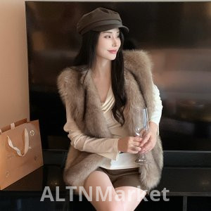 реальное фото Зима Имитация Лиса Меховая Шуба V Шеи Жилет Пальто Элегантность Высшее Чувство Экологически Чистый Мех Женщины